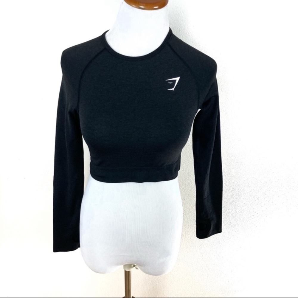 Gymshark Vital Seamless Long Sleeve Crop Top Black Stretch Women’s Sz Small‎